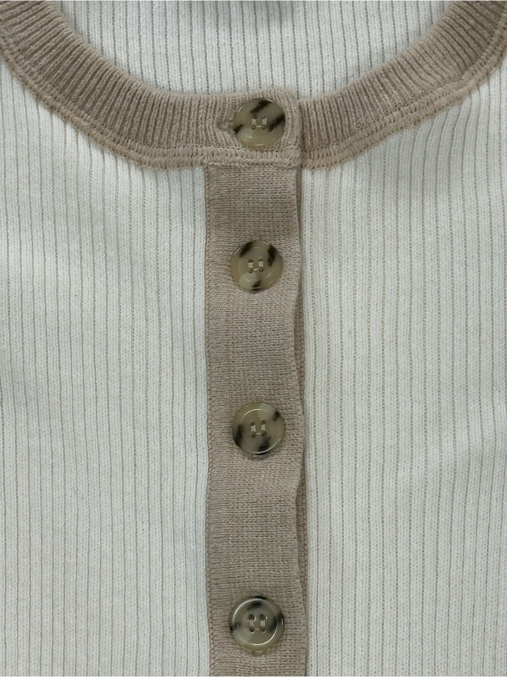 Faherty Mikki Henley Ribbed Sweater w/ Neutral Colorblocking - Fits XS (Label S) - Picture 8 of 15